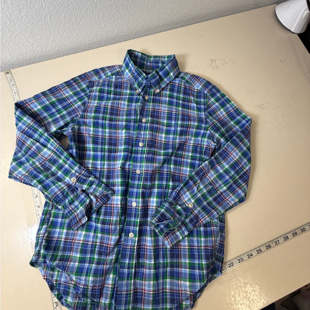 Ralph Lauren Kids Blue and Green Plaid Button Down Shirt